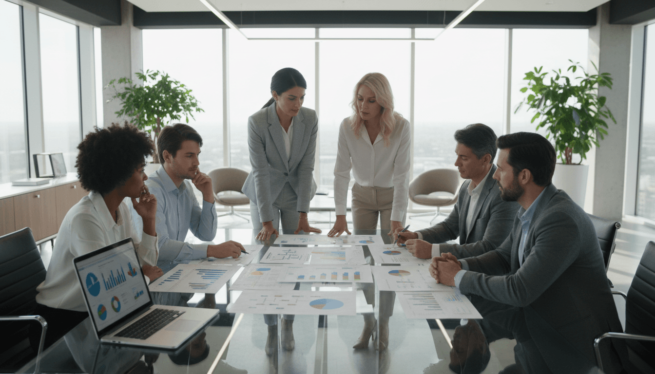 Person planning business structure during strategic session at modern bright office